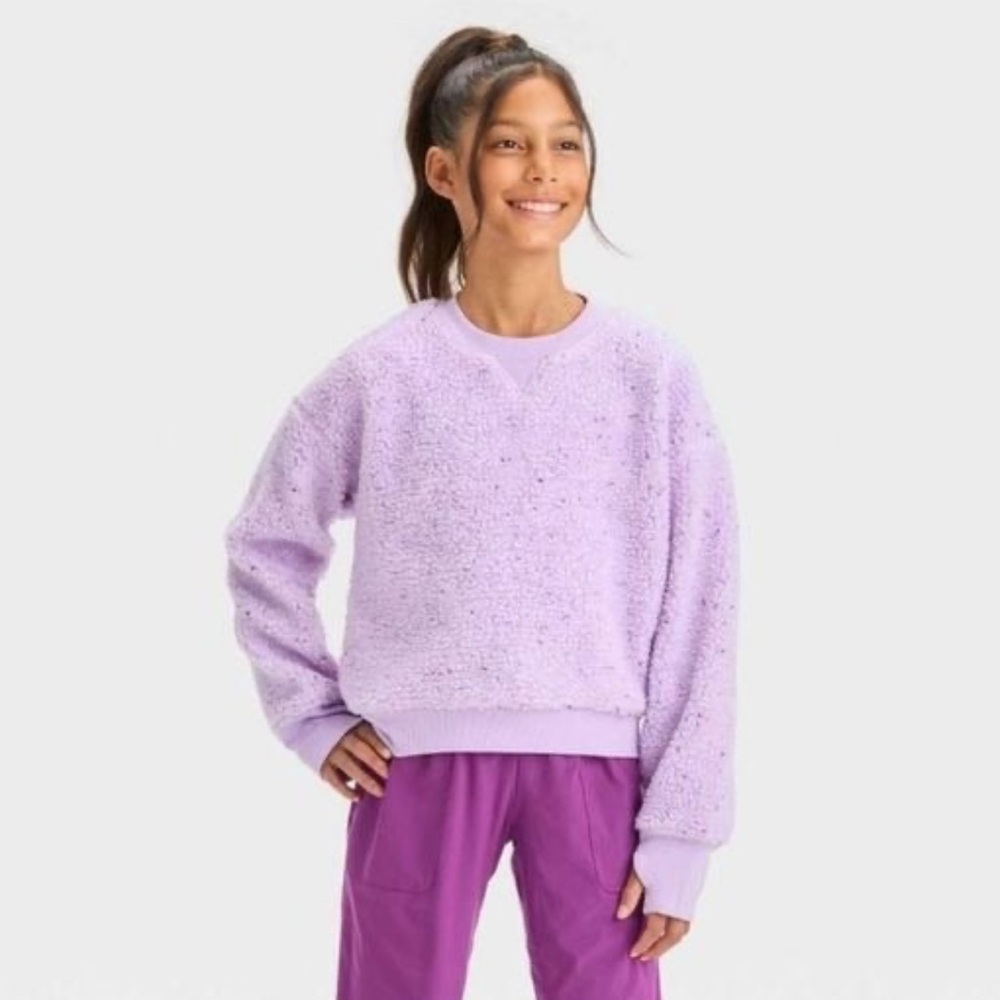 All In Motion Girls' Faux Shearling Pullover Sweater - Purple, L (10/12)